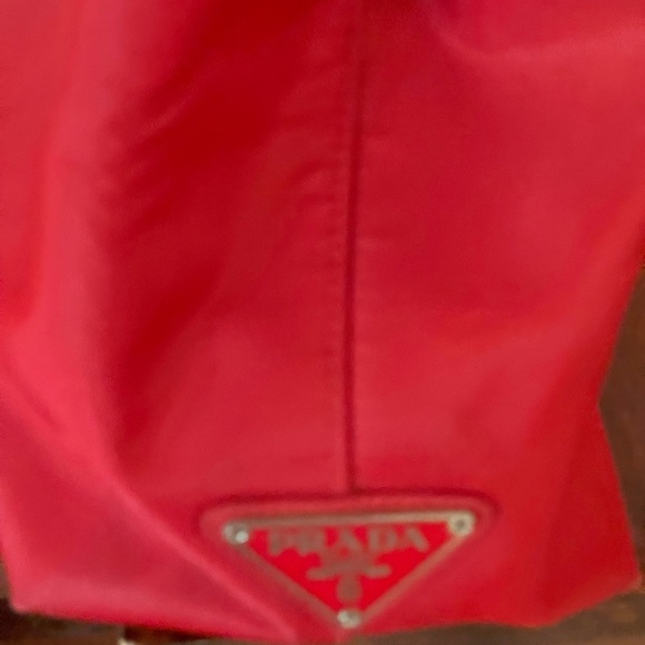 Prada Tesseto Nylon Triangle Red Tote with Transparent Handles - Picture 4 of 8